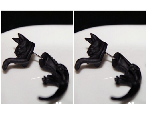 Popular Long Tail Leopard Stud Earrings Black Cat Puncture