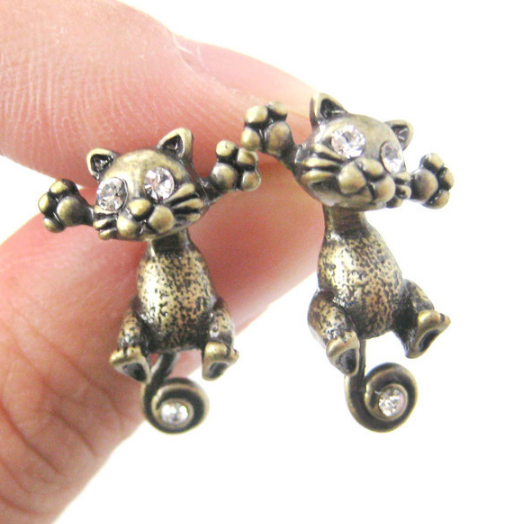 Unique Kitty Cute Cat Two Part Stud Earrings