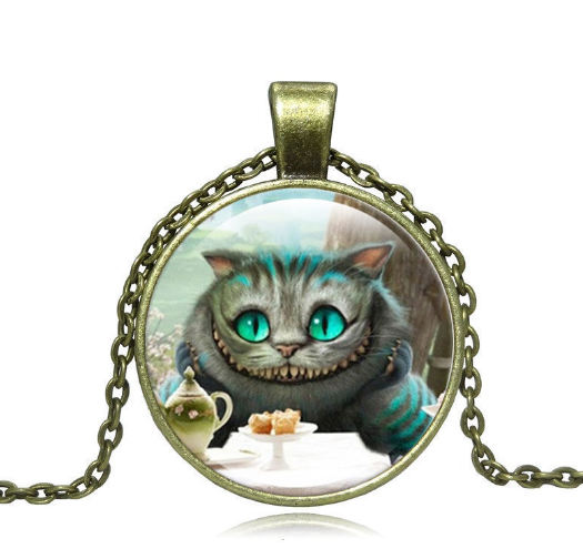 Cheshire Cat Pendant Necklace Glass Cabochon