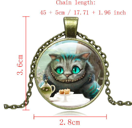 Cheshire Cat Pendant Necklace Glass Cabochon