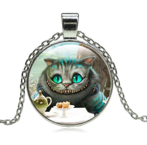 Cheshire Cat Pendant Necklace Glass Cabochon