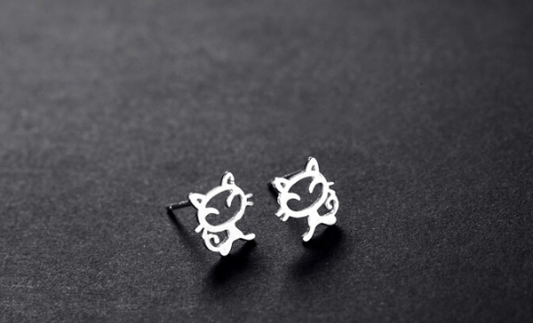 Sterling Silver Cat Stud Earring Fashion Jewelry