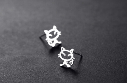 Sterling Silver Cat Stud Earring Fashion Jewelry