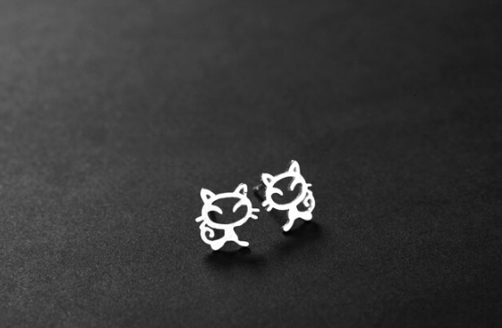 Sterling Silver Cat Stud Earring Fashion Jewelry