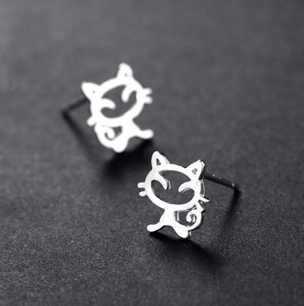 Sterling Silver Cat Stud Earring Fashion Jewelry