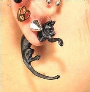 Popular Long Tail Leopard Stud Earrings Black Cat Puncture