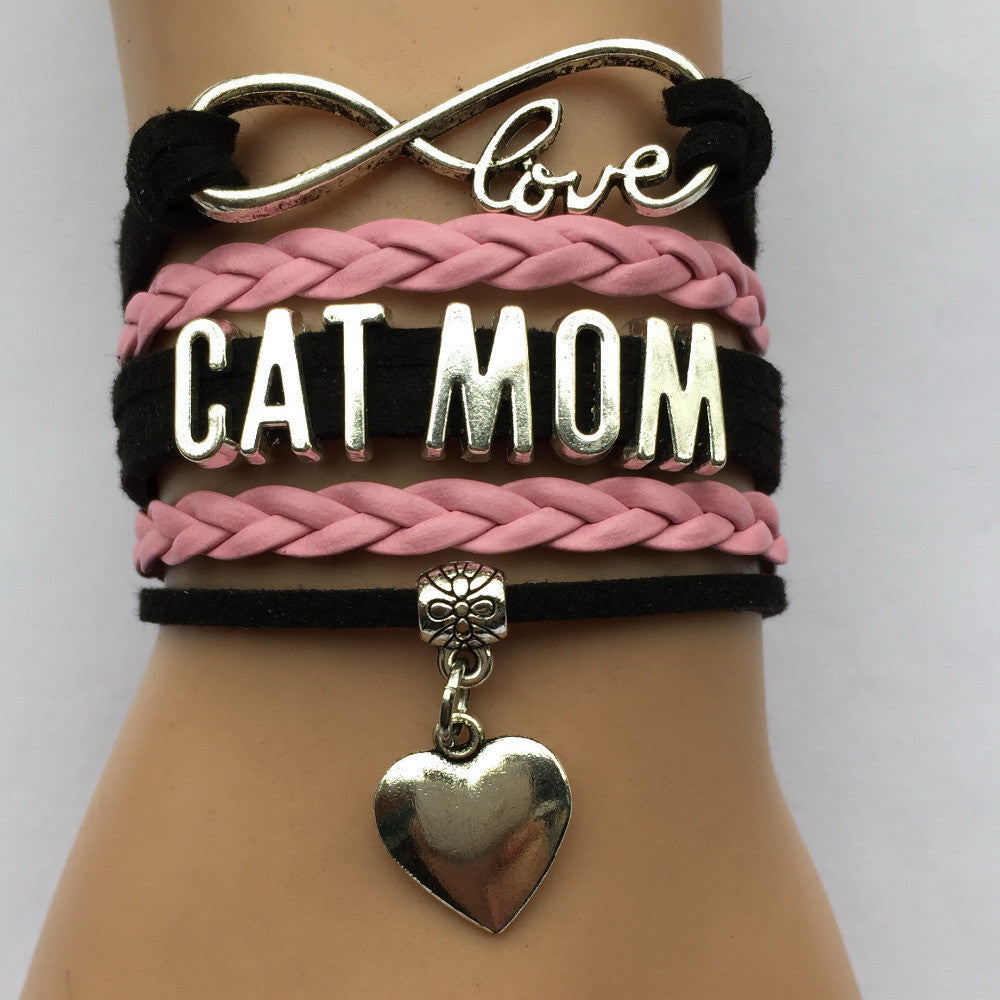 Infinity Love Cat Mom Heart Bracelet