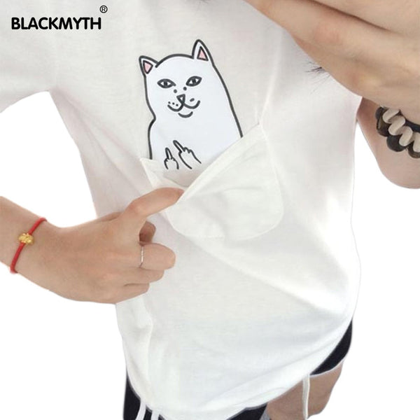 American Style Cat Printed Tee Womens Fashion Tshirt