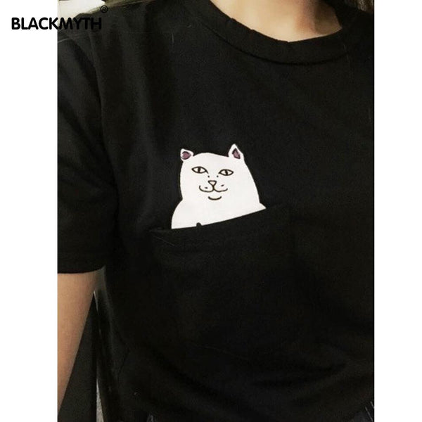 American Style Cat Printed Tee Womens Fashion Tshirt