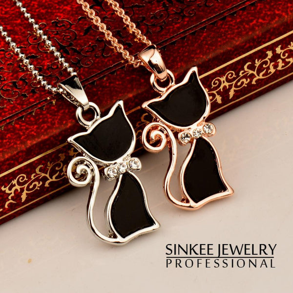 Fashion Girl Lady Animal Black Cat Necklace