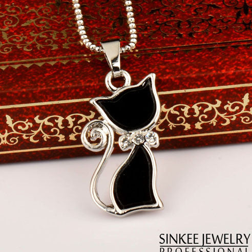 Fashion Girl Lady Animal Black Cat Necklace