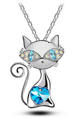 Rhinestones Crystal Cat Necklace Fashion Jewelry