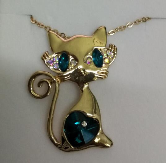 Rhinestones Crystal Cat Necklace Fashion Jewelry