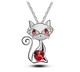 Rhinestones Crystal Cat Necklace Fashion Jewelry