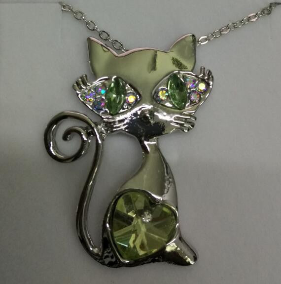 Rhinestones Crystal Cat Necklace Fashion Jewelry