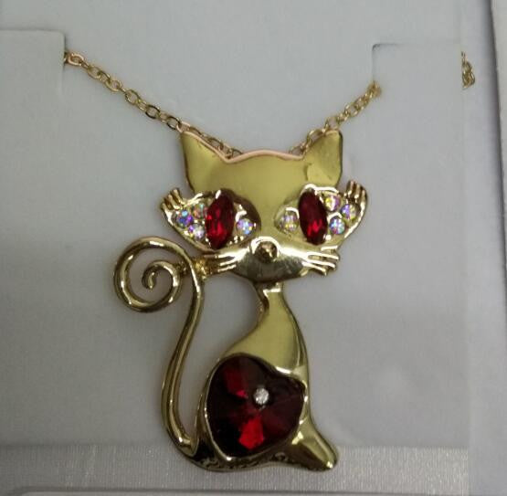 Rhinestones Crystal Cat Necklace Fashion Jewelry