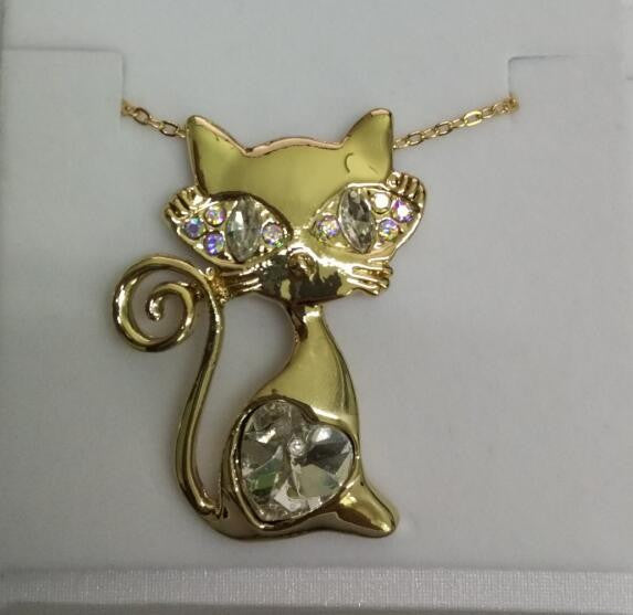 Rhinestones Crystal Cat Necklace Fashion Jewelry