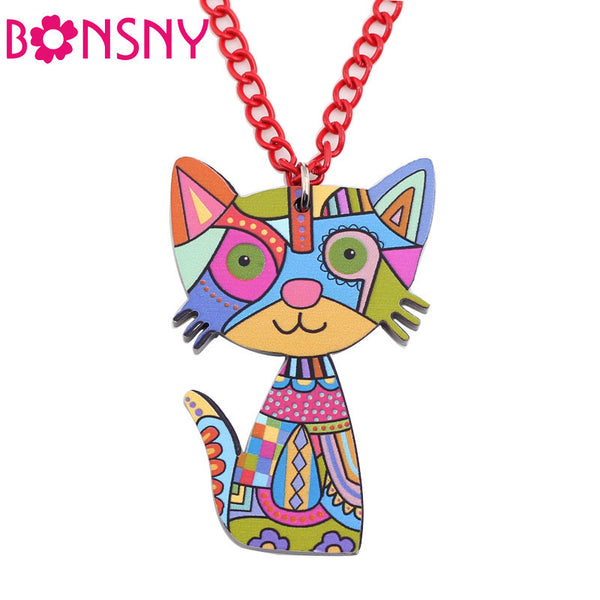 Bonsny Acrylic Cat Necklace Pendant Chain Collar