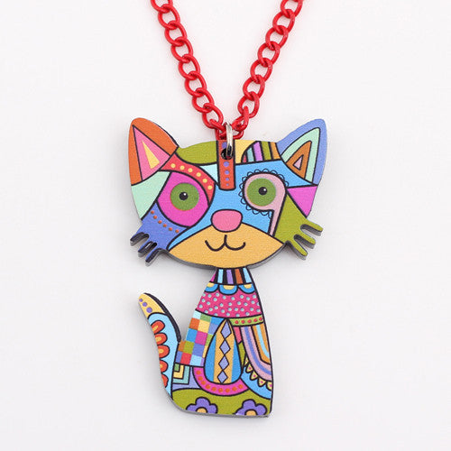 Bonsny Acrylic Cat Necklace Pendant Chain Collar