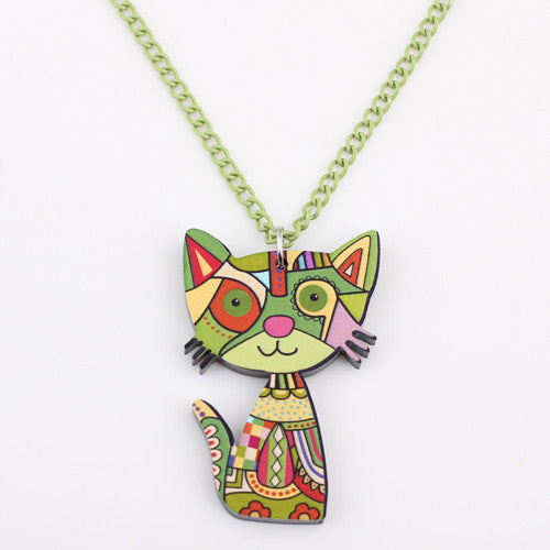 Bonsny Acrylic Cat Necklace Pendant Chain Collar