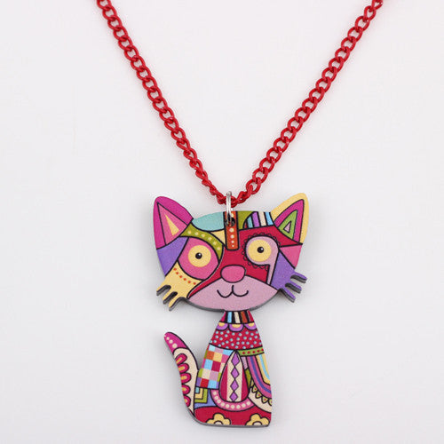 Bonsny Acrylic Cat Necklace Pendant Chain Collar