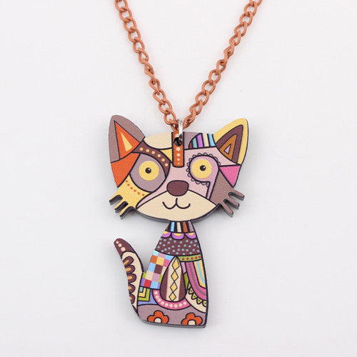 Bonsny Acrylic Cat Necklace Pendant Chain Collar