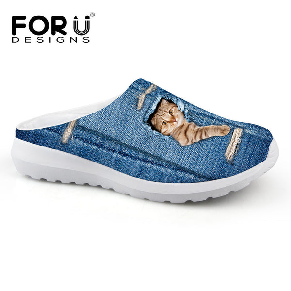 Fashion Unisex Women Sandals Cute Denim Cat Print