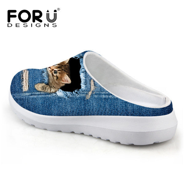 Fashion Unisex Women Sandals Cute Denim Cat Print