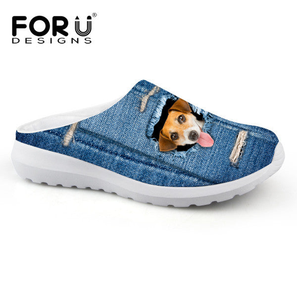 Fashion Unisex Women Sandals Cute Denim Cat Print