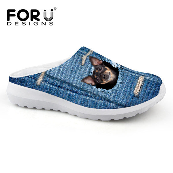 Fashion Unisex Women Sandals Cute Denim Cat Print