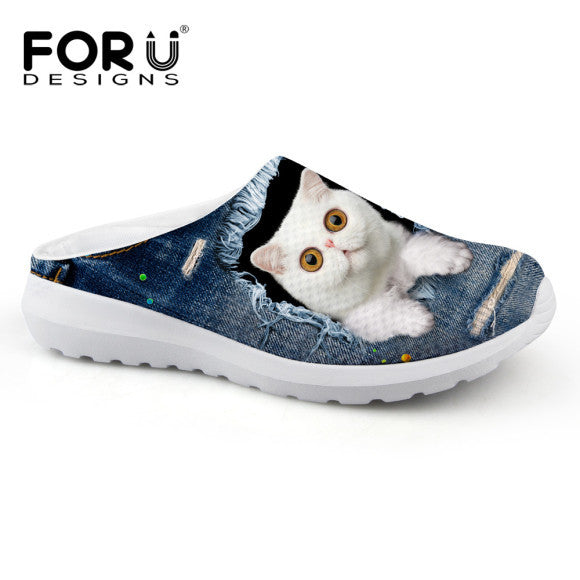 Fashion Unisex Women Sandals Cute Denim Cat Print