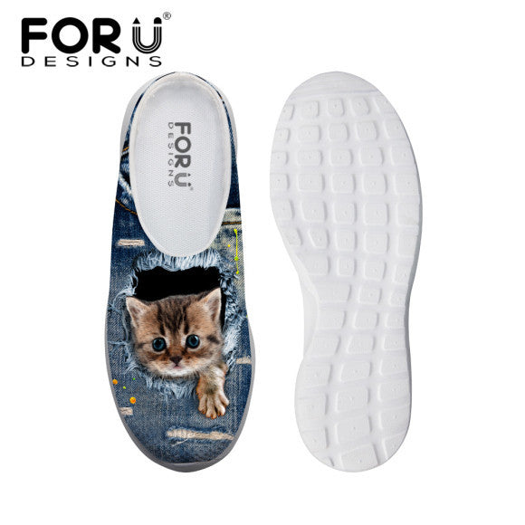 Fashion Unisex Women Sandals Cute Denim Cat Print