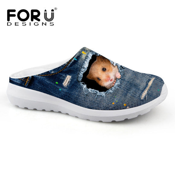 Fashion Unisex Women Sandals Cute Denim Cat Print