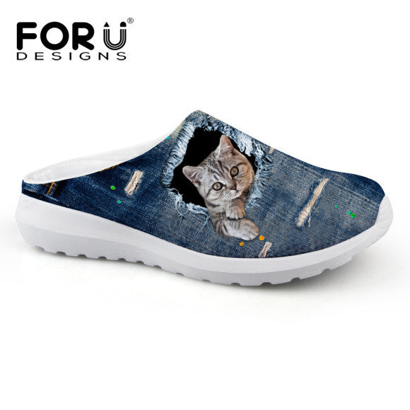 Fashion Unisex Women Sandals Cute Denim Cat Print