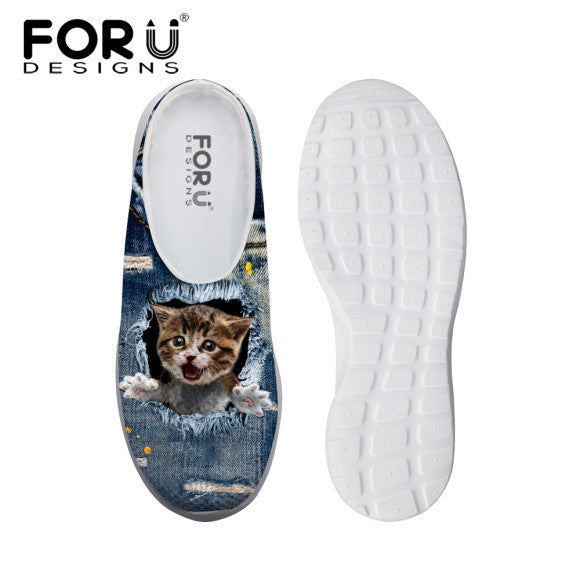 Fashion Unisex Women Sandals Cute Denim Cat Print