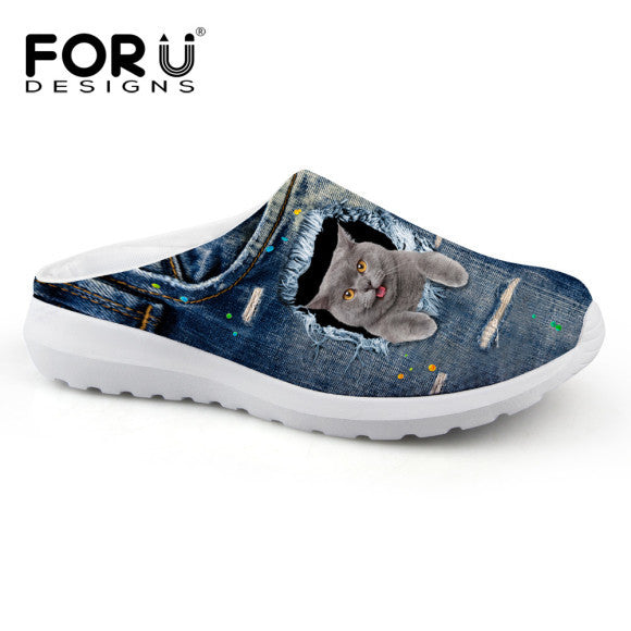 Fashion Unisex Women Sandals Cute Denim Cat Print