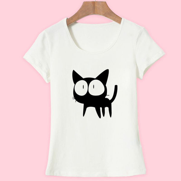 3D Cat Print Cotton O-Neck Vacation Tee Shirt