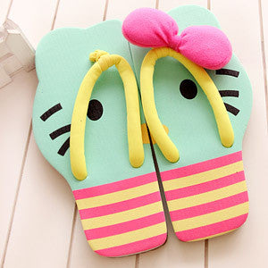 Cat Bow Flat Flip Flops Beach Sandals