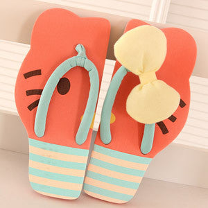 Cat Bow Flat Flip Flops Beach Sandals