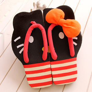 Cat Bow Flat Flip Flops Beach Sandals