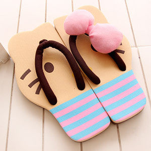 Cat Bow Flat Flip Flops Beach Sandals