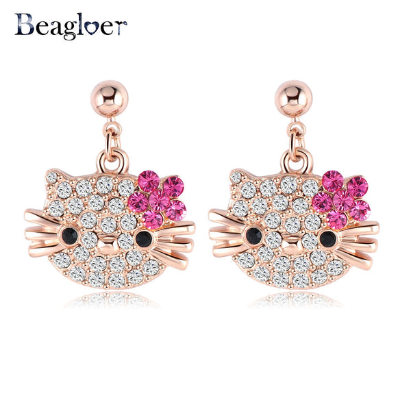 Beagloer Lovely Cat Flower Stud Earring For Girls