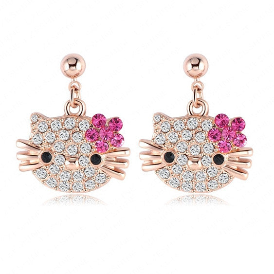 Beagloer Lovely Cat Flower Stud Earring For Girls