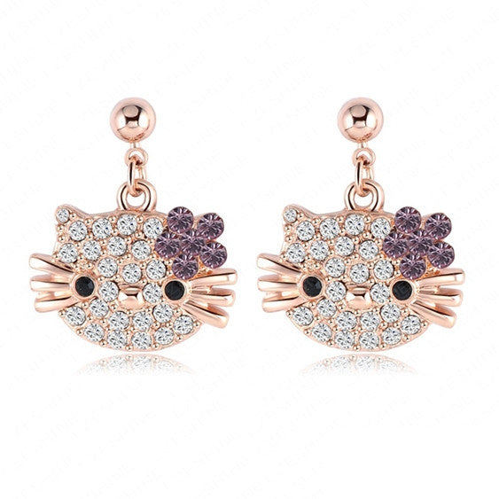 Beagloer Lovely Cat Flower Stud Earring For Girls