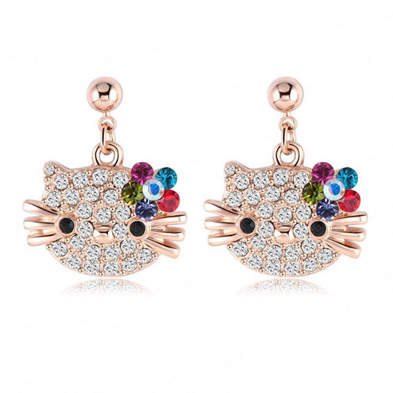 Beagloer Lovely Cat Flower Stud Earring For Girls