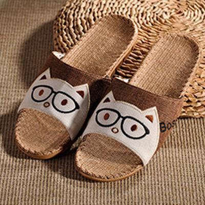 Fashion Linen Cat Slippers Chaussons Cartoon Animal