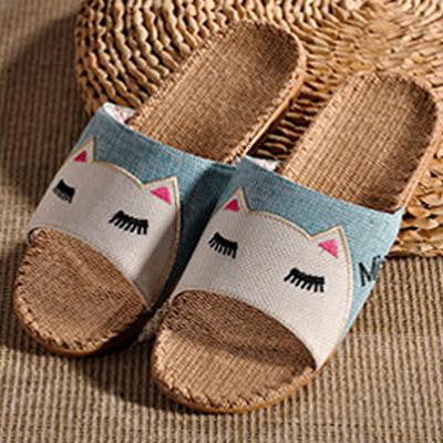 Fashion Linen Cat Slippers Chaussons Cartoon Animal