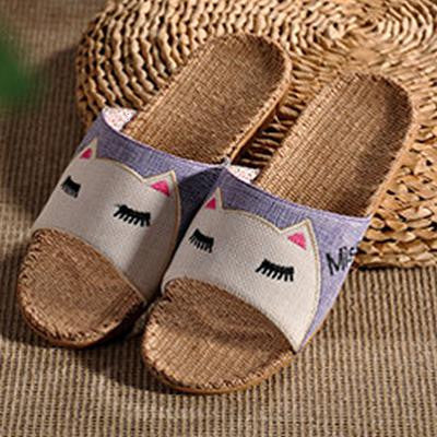 Fashion Linen Cat Slippers Chaussons Cartoon Animal