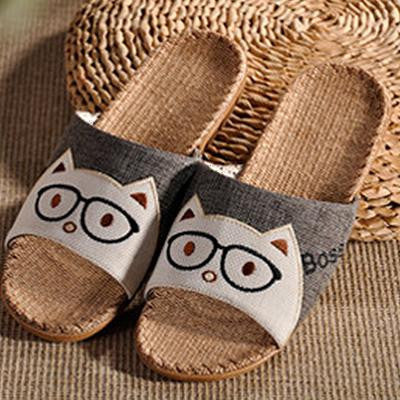 Fashion Linen Cat Slippers Chaussons Cartoon Animal