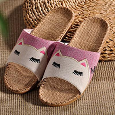 Fashion Linen Cat Slippers Chaussons Cartoon Animal